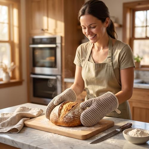 4Pcs Oven Mitts and Pot Holders (Khaki)