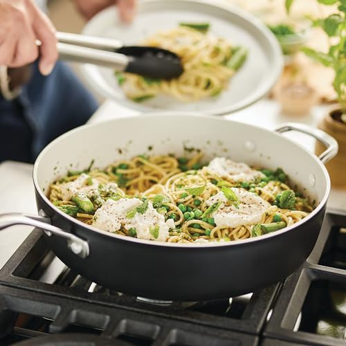 Hard Anodized Ceramic Nonstick Saute Pan with Lid (Matte Black / 5 Quart)