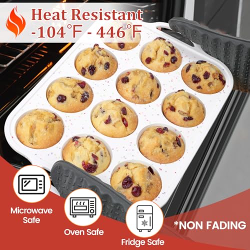Silicone Muffin Pan with Metal Frame (White Confetti / 12-Cup Regular)
