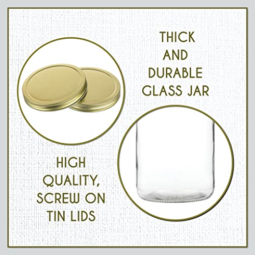 1 Gallon Glass Large Mason Jar Wide Mouth with Metal Airtight Lids (Gold Lid / 1 Gallon)