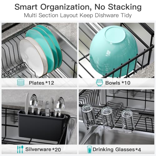 Black Dish Drying Rack in Sink with Drainboard and Utensil Holder (Black / For 12"-30"w Sink, with Drainboard)