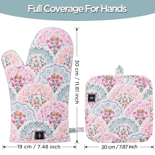 Oven Gloves Heat Resistant Potholder Set Oven Gloves with Anti (Mandala - Set)