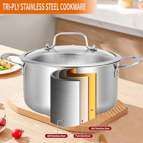 Tri ply Stainless Steel 6 Quart Heavy Duty Induction Stock Pot (Silver / 6 Quarts)