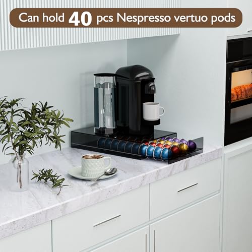 Acrylic Coffee Pod Organizer for Nespresso Vertuo Pod Holder 40 Pods Clear Vertuo Pod Storage Drawer (Transparent Black)