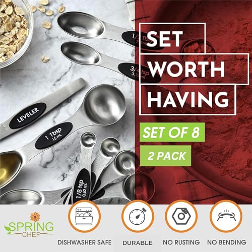 Stainless Steel 8 Magnetic Measuring Spoons Set (Black / 2-Pack)