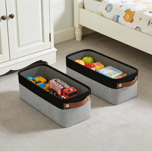 Small Fabric Storage Baskets (Gray / Black / Narrow-15"x6"x5")