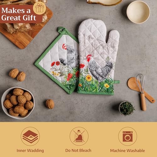 Pot Holders 100% Cotton Potholders (018 - Basse Cour / 8" x 8" (Pot Holder Pack of 1))
