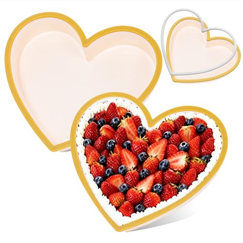 Metal Reinforced Frame Silicone Heart Shaped Cake Pans (Heart Pan Yellow: 2pcs)