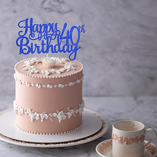 1 PCS Happy 40th Birthday Cake Topper Glitter Cheers to 40 Years Birthday Cake Pick 40 Fabulous Cake Decoration for Happy 40th Birthday Anniversary Party Decorations Supplies Blue (Blue / 40th)