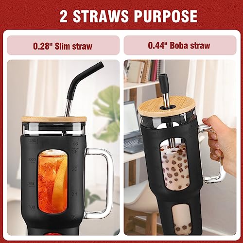 Glass Tumbler with Lid and Straw (Black / 46 Ounces)