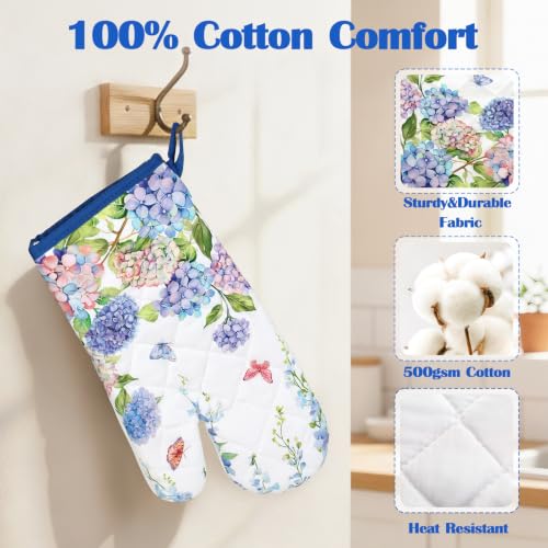 Hydrangea Floral Oven Mitts and Pot Holders Set (Hydrangea / Oven Mitt x1 & Pot Holder x1)