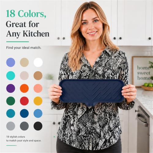Silicone Soap Dish with Drain Spout (Navy Blue / L(12"×4"))