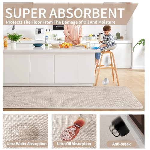 Kitchen Mat Kitchen Rugs Sets of 2 PCS Non Slip Beige 17"x30"+17"x47" (4.58 Sq Ft)