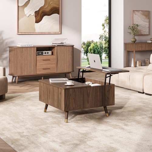Lift Top Coffee Table with Storage for Living Room (Walnut Brown)