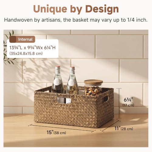 Large Wicker Baskets for Storage (Brown (Seagrass) / 15"L x 11"W x 6¾"H)