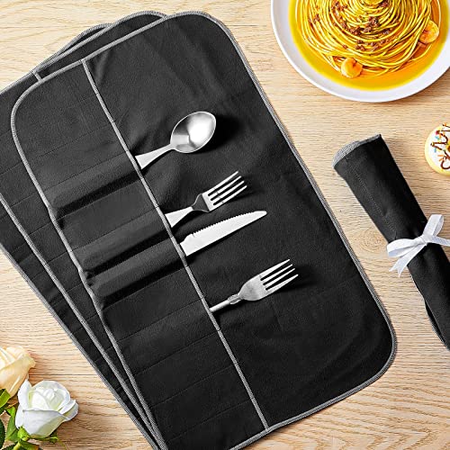 18 Pcs Anti Tarnish Silverware Storage Bags Felt (12 Slots / Black)