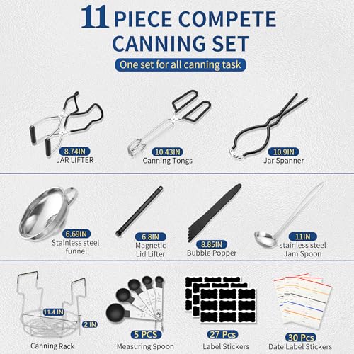 Canning Supplies Starter Kit with Canning Rack (11-Pcs Rack Set / Black)