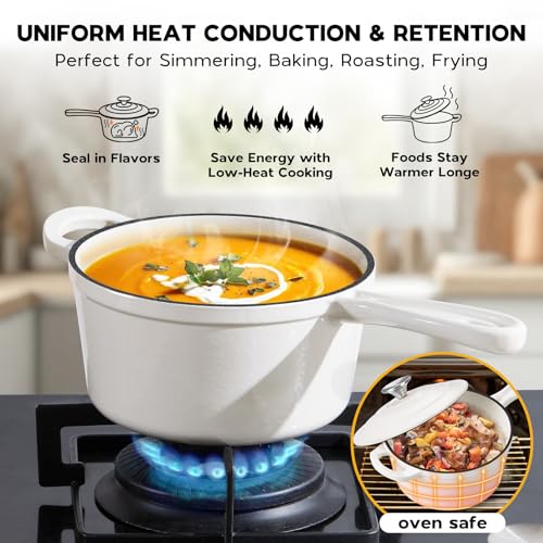 1QT & 2QT Saucepan Set with Lid (White / 1+2 Quarts)