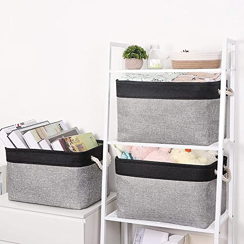 Organization and Storage Basket for Shelves (Black&Grey / 3PCS/Extra Jumbo - 20.5Lx15.7Wx13.8H)