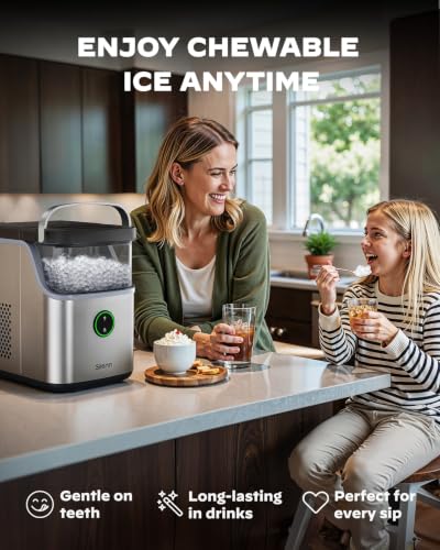 Nugget Ice Maker Countertop with Detachable Basket and Handle (Stainless Steel-Detachable / 33 lbs)