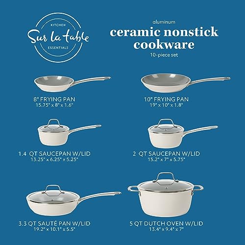 Kitchen Essentials 10 Piece PFA Free Non (Linen White / 10-Piece Cookware Set)