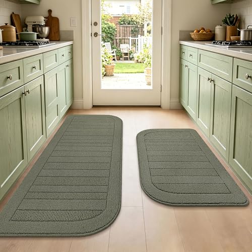 Kitchen Rugs Set of 2 Non Slip Washable 24"x36"+24"x60" (24" x 36" + 24" x 60" / Green)