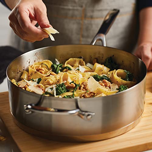 71027 3 Ply Base Brushed Stainless Steel Deep Saute Pan with Helper Handle and Lid (Brushed Stainless Steel / 4.5 Quart)