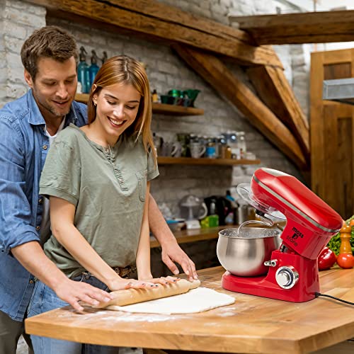 Stand Mixer 6 Speed Electric Mixer With 5.5 Quart Stainless Steel Mixing Bowl (Red)