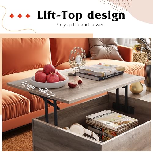Lift Top Coffee Table with Hidden Storage (Greige / 39" with Shelf)