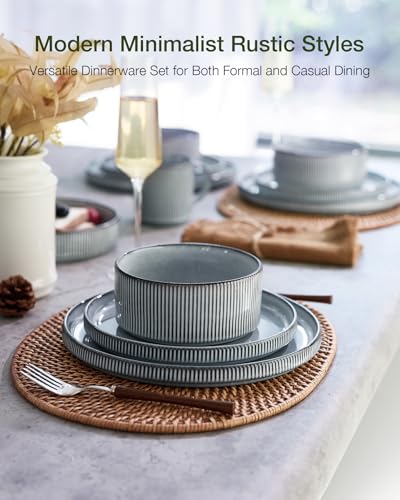 Star Stoneware Dinnerware Sets with Pasta Bowls (Smoky Blue)