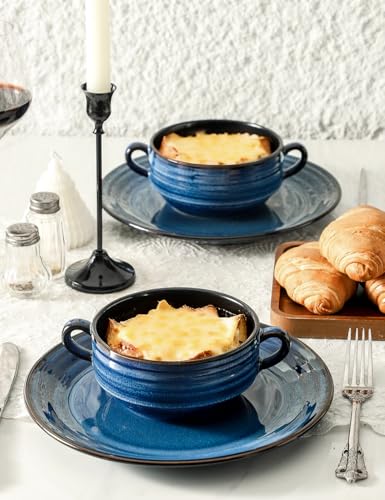 Soup Bowls 20 OZ French Onion Soup Crocks with Handles (Blue / 20oz - 4pcs)