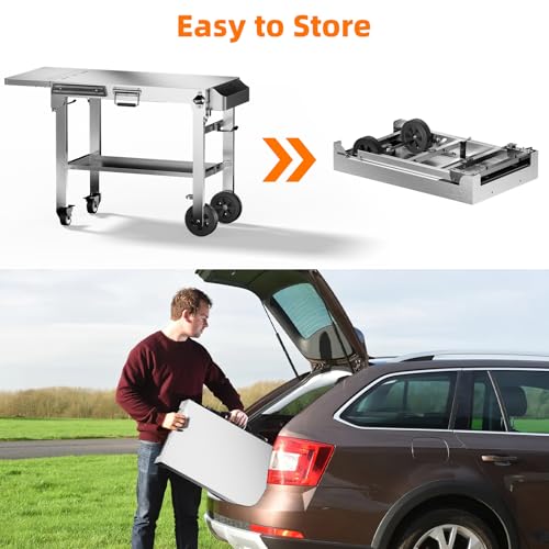 Food Grade 304 Stainless Steel BBQ Grill Carts fits 22'' Tabletop Griddle