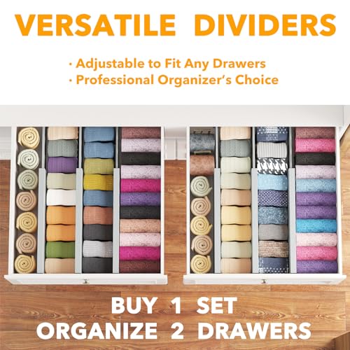 Bamboo Dresser Drawer Dividers 6 Pack (4.65''H, 12.5''-17''L / GRAY)