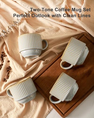 Coffee Mug Ceramic Set of 4 with Stand (Lavender Gray / 15 Ounces)