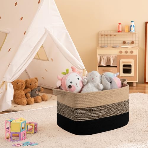 30L Storage Basket Large Blanket Basket Living Room Black & Brown (Black & Brown / 3 pcs-16”x12”x10”)