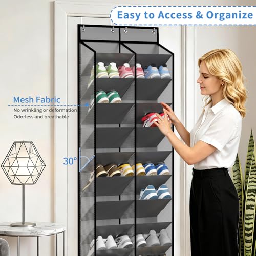 20 30 Pairs Grey Over the Door Shoe Organizer (Grey-1 Pack of 20 Pockets)