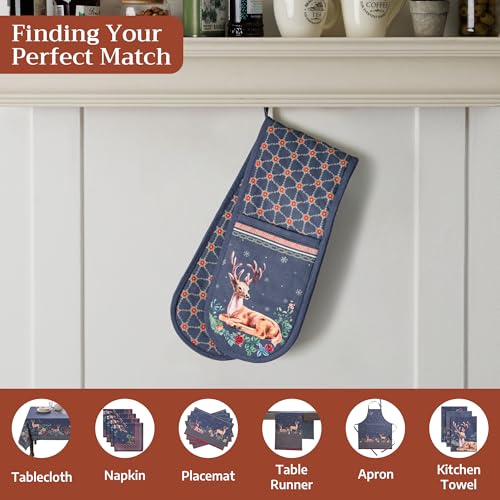 Double Oven Mitts 100% Cotton Double Oven Glove (086 - Christmas Joy / 7" x 35" (Double Oven Mitt))