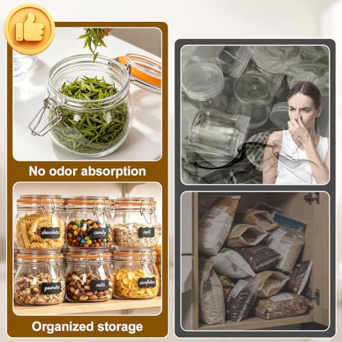 Small Glass Storage Jars with Airtight Lids Wide Mouth 17 oz 6 Pack (Clear 17oz Square -6 sets)