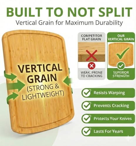 INDESTRUCTIBLE 18 Inch Extra Large Bamboo Cutting Board with Lifetime Replacements (Single-Tone / 18"L x 12.5"W)