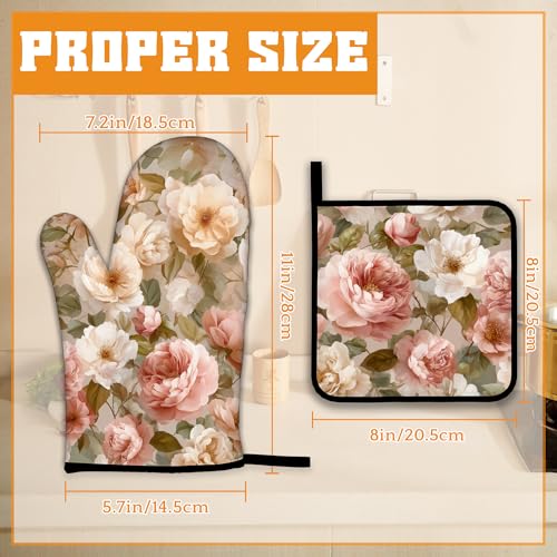 Pink Roses Oven Mitts and Pot Holders Set (4 Count)