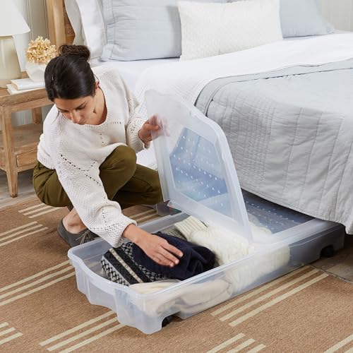 68 Quart Under the Bed Low Profile Storage Boxes with Dual Hinged Lids and Easy Rolling Caster Wheels (Under the Bed - 2 Pack)