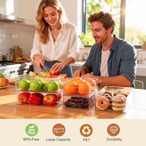 Clear Storage Bins 8 Packs for Refrigerator (8 Count)