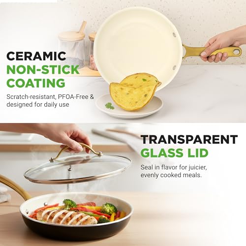 12 Inch Professional Ceramic Frying Pan With Lid (12" Frying Pan)