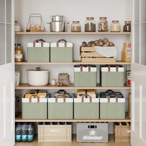 Fabric Storage Bins for Shelf (Green and White / 16 ½" L x 12" W x 10 ¼" H)