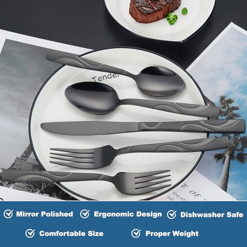 40 Piece Black Silverware Set for 8 (Black / 40-Piece)