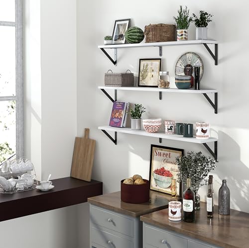 Floating Shelves for Wall (White / 35.43"W x 5.9"D x 5.4"H,Set of 3)
