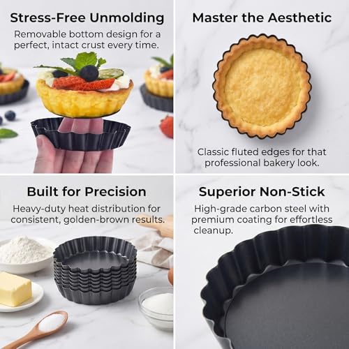 12Packs Mini Tart Pans 4 Inch Tart Pan Removable Bottom Round Nonstick Quiche Pan (4 Inch X 0.75-inch)