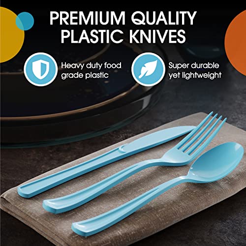 Light Blue Plastic Forks 200 Pcs Light Blue Forks Disposable Utensils Heavy Duty Plastic Cutlery Set Disposable Cutlery Sets Flatware Sets Silverware Set Party Supplies & Party Tableware (Light Blue / Forks)