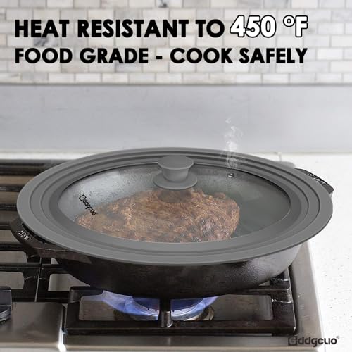 13-14-15 in Universal Pan Lid, Extra Large Silicone Pot Lid for Pots, Pans & Skillets, Replacement Frying Pan Lid with Heat Resistant Silicone Knob, Dishwasher Safe, Grey (Grey / 13''-14''-15'')
