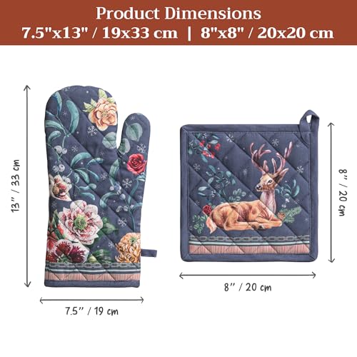 100% Cotton Oven Mitt & Pot Holder Set (086 - Christmas Joy / 7.5" x 13" & 8" x 8" (Oven Mitt & Pot Holder))